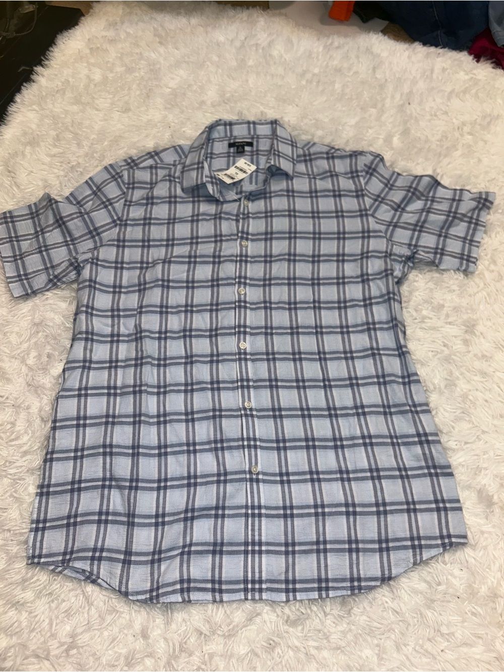 ALFANI blue white plaid men’s button up shirt size XL New with tags